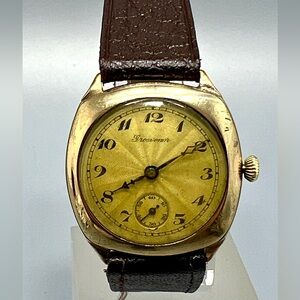 Gold Filled Cushion Shaped Art Deco Mens Watch.